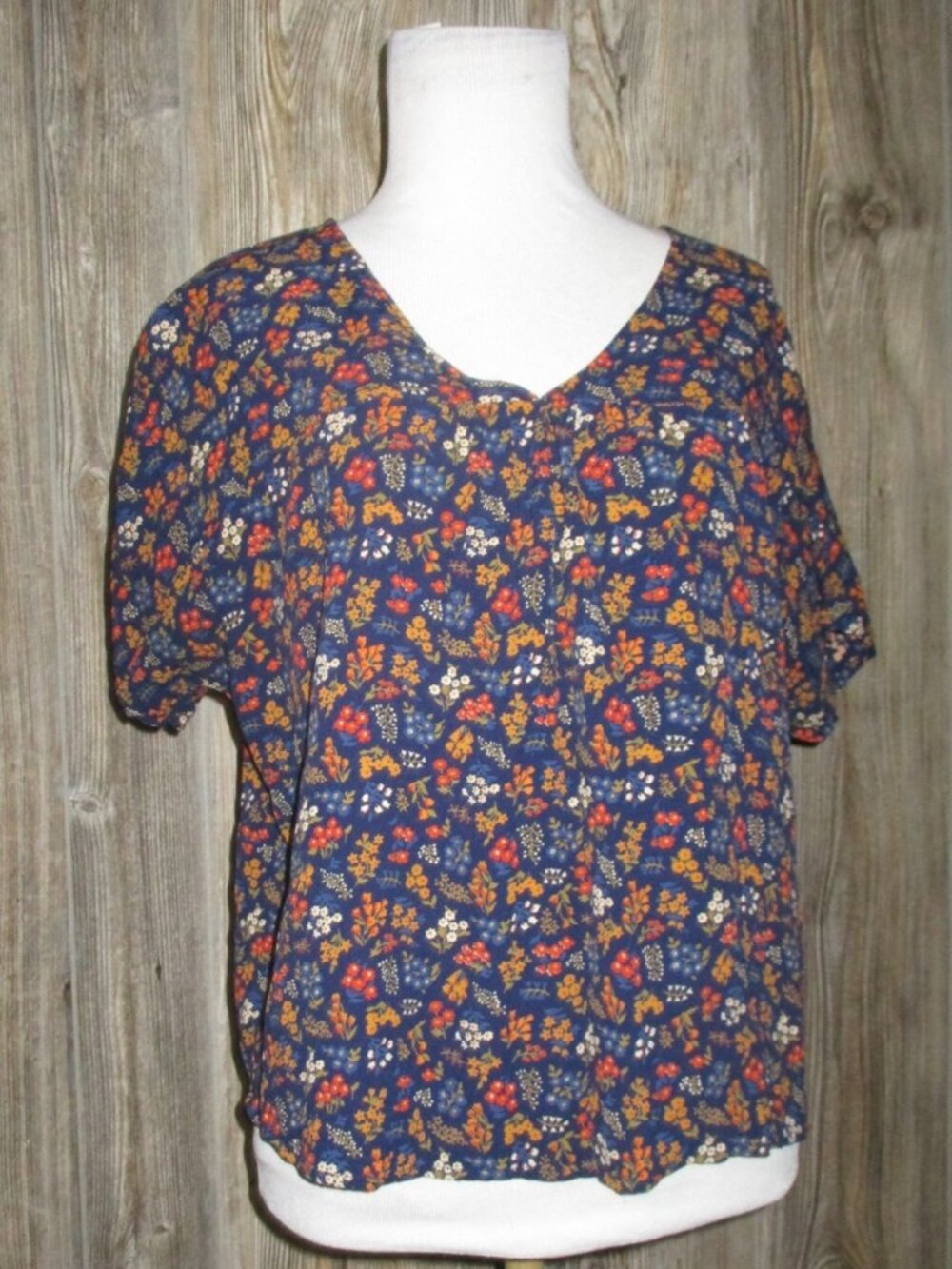 Madewell Womens Short Sleeve Navy Floral V-Neck Blouse Size Small